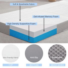 Kingfun Memory Foam Folding Mattress, 4 Inch Gel-Infused Foldable Floor Mattress, Breathable Tri-fold Mattress Topper with Cover, Soft Folding Foldable Portable Floor Guest Bed (Full)