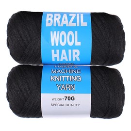 COOKOO 2 Roll Natural Black Brazilian Wool Hair Yarn for Hair Crochet Braiding Braid Twist Warps Senegalese Twisting Jumbo Braids Faux locs Box Braids Knitting Hair Braids 70G/Roll(1B#)