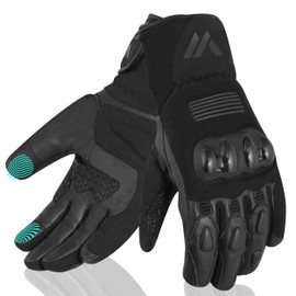 WESTWOOD FOX Motorbike Gloves for Men and Women. Winter Waterproof Thermal Touchscreen Leather Motorcycle Gloves for BMX ATV MTB Racing and Outdoor Activities (BLACK, XL)