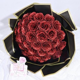Glitter Roses Bouquet, DIY  Glitter  Bouquet, Everlasting Shiny Artificial Red Rose Bouquet, Anniversary, Engagement, Wedding,36 Roses - Color: Pink, Size: 24pcs