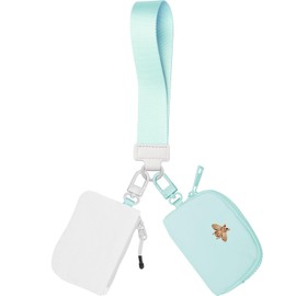 COOLANS Mini Wristlet Wallets Dual Pouch,Around Wristlet Handbag Wallet for Women Zip Cards Holder,Wristlet Bracelet Coin Purse Clutch Bag(White&Mint Green)