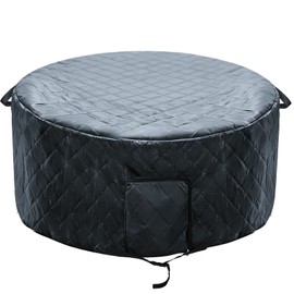 Insulated Inflatable Hot Tub Cover Round Full Coverage Hot Tub Thermal Cover Cap Dustproof Outdoor Energy Saving Spa Covers with Zipper Door Adjustable Strap Handle for Keeping Warm (Black, 78"Dx28"H)
