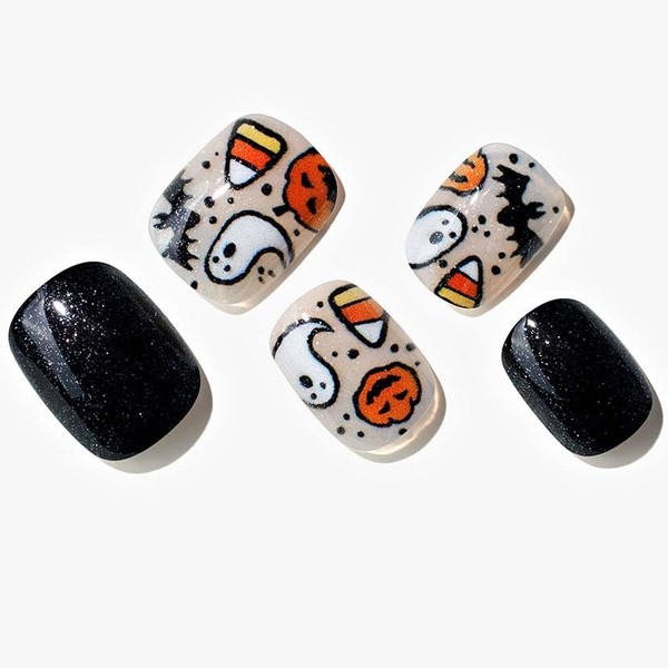 GLAMERMAID Press on Nails Extra Short Squoval, Glitter Black Jack