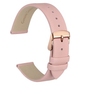 WOCCI 22mm Elegant Leather Watch Strap for Ladies with Rose Gold Buckle (Light Pink)