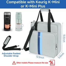 Coffee Maker Travel Bag Compatible with Keurig K-Mini,Single Serve Coffee Brewer Carrying Case Compatible for K-Mini Plus with Multiple Pockets for K-Cup Pods,Grey(Bag Only)