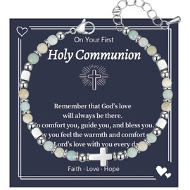 Easter Gift Cross Bracelet, Adjustable Faith Cross Bead Bracelet Christian Baptism First Holy Communion Confirmation Gift Religious Jewellery for Sister Friend Daughter Religious Believers, Green