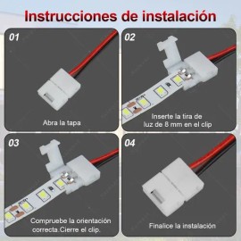 Naiwant 20pz Cables Conectores Broches Tira Led 2 Pines 8mm Smd 2835 Con Cable Sin Soldadura A Presión, 2 Pines, Conector De Tira Led Para Tiras Led