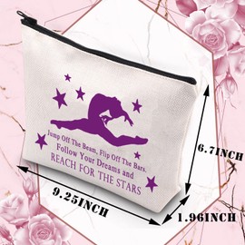 Gymnastics Makeup Bag for Women Girls Gymnast Inspirational Gift Gymnastic Coach Gift Jump Off The Beam Flip Off The Bars Follows Your Dreams and Reach for The Stars Gift (Jump Off The Beam CA)