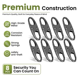 Premium 8 Pcs Anti Theft Zipper Clips, Space Gray (Gunmetal), Double Opening Small Carabiner Clips, Zinc Alloy Zipper Pull Replacement for Backpack Luggage Purse Travel Security Essentials