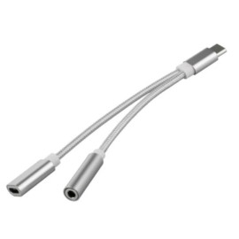 Unbranded Type C to 3.5 mm and Charger Headphone 2 in 1 Audio Jack USB C Cable Adapter  - Silver