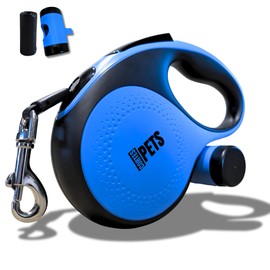 CORTESPETS® Extendable Dog Lead with Poop Bag Holder, 5m Length, Suitable for Dogs up to 50 kg. Perfect for Large and Small Dogs. Robust Roller Lead with Integrated Poop Bag Holder - Colour: Blue