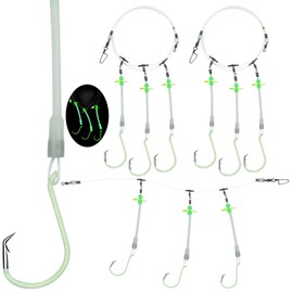 CWSDXM 2-Pack Luminous Deep Drop Rigs, 3 Circle Hooks 8/0 with Glowing PVC Sleeves, Bottom Fishing Rigs for Tilefish, Snapper, and Grouper