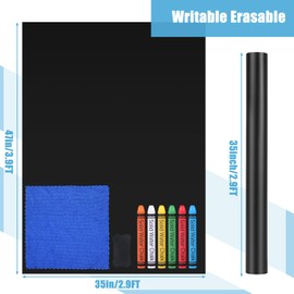Magnetic Chalkboard Contact Paper, Self Adhesive Chalk Black Board Wallpaper, 35 x 47 Inch Blackboard Sheet Sticker Roll for Wall School Home with Water Chalk, Eraser, Wiping Cloth