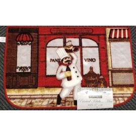 Better Home PRINTED NYLON RUG (nonskid back) (17" x 28") FAT CHEF VINO RED # 1, D Shape, BH