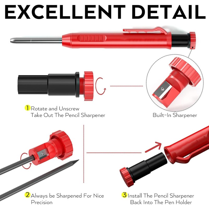 Carpenter's Pencils Set, Solid Carpenter's Pencils, Versatile Leads, Mechanical Pencil
