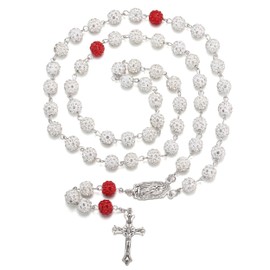 RWQIAN Rosary Catholic Necklaces for Men and Women, Bling Rosary Beads Chain with Cross Pendant, First Holy Communion Christening Gift, Religious Prayer Chain, Jewellery for Girls and Boys, Stainless