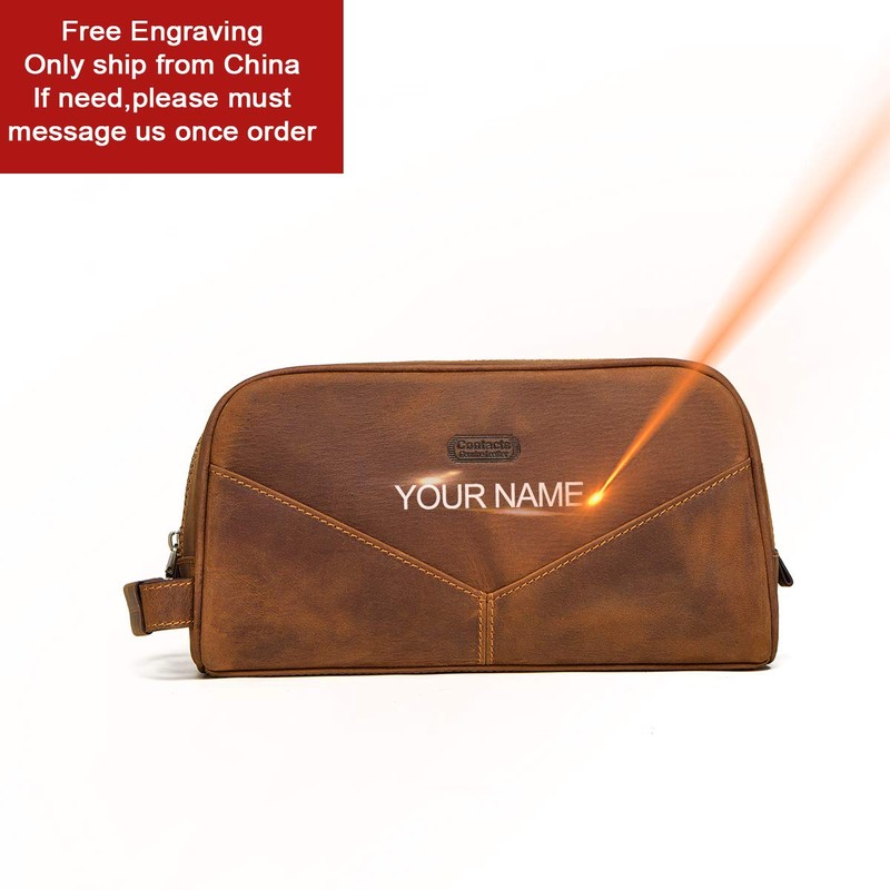 Contacts Crazy Horse Cow Leather Zip Dopp Kit Travel Toiletry