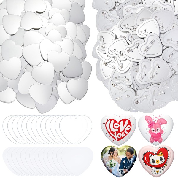 Landical 200 Sets Blank Heart Button Pin Parts 2.24 Inch