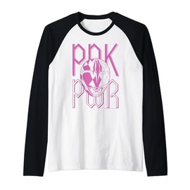 Power Rangers Pink Ranger Geometric Helmet Logo Raglan Baseball Tee