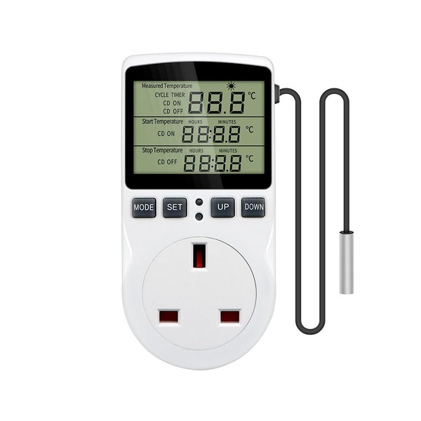 Digital Temperature Controller, LCD Screen Heating Cooling Thermostat Outlet Socket