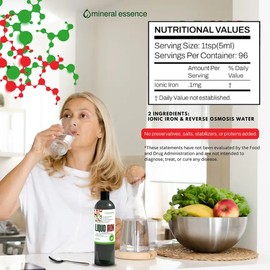 Liquid Ionic Iron | 16 oz | 96 Servings | +/- 20 PPM – Fast Absorption Mineral Supplement – Boosts Immune System & Energy, Supports Cognitive Function , Digestive Health & Healthy Blood Pressure – Vegan, Non-GMO, Gluten-Free, – Daily Wellness Supplement -