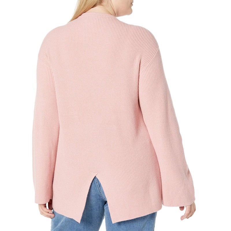 The Drop Alice Crewneck Back-Slit Ribbed Pullover Sweater, Zephyr Pink,