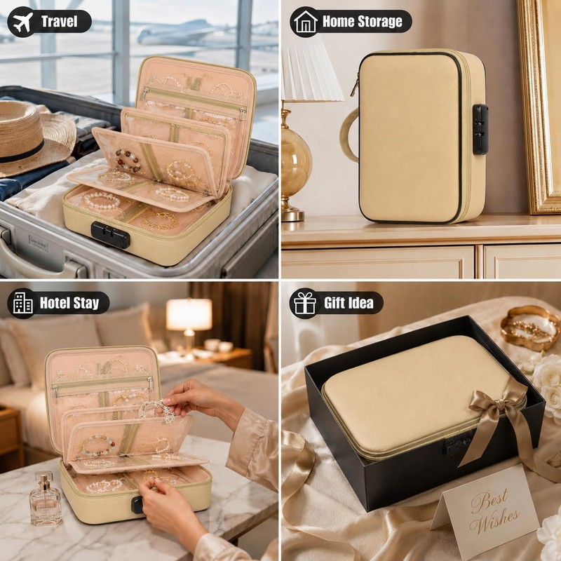 Fireproof Travel Jewelry Organizer Case with Lock & 6 Binder