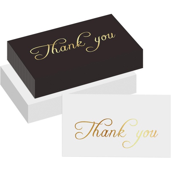HUKXDGXY Gold Foil Thank You Cards, Elegant White + Black