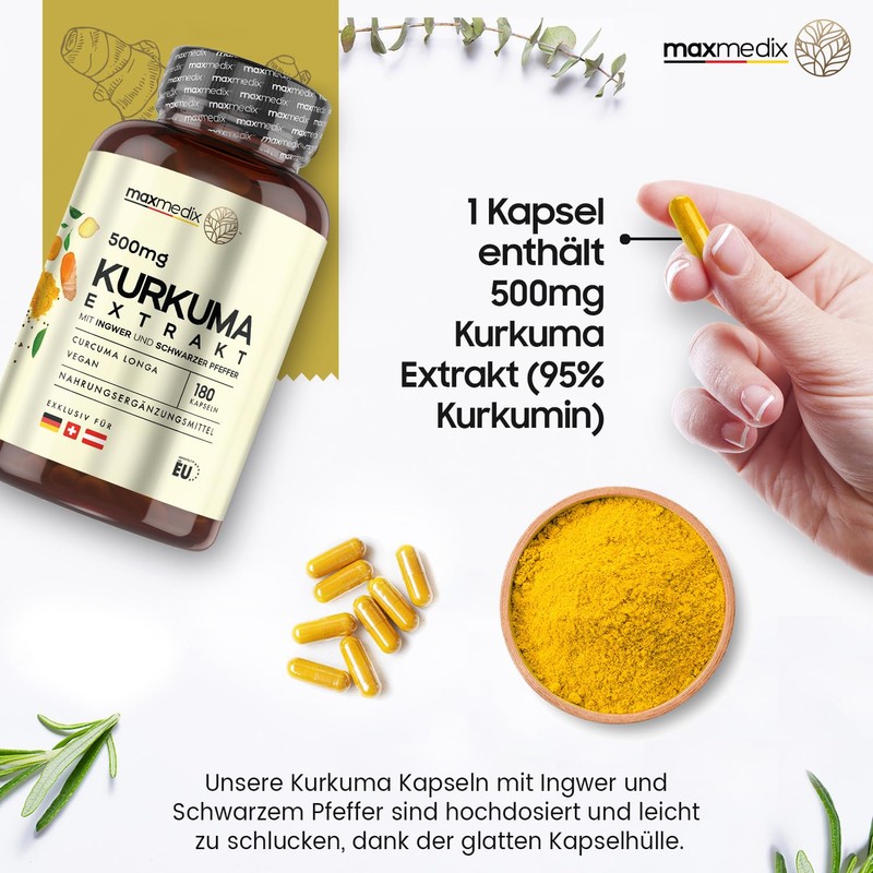 Turmeric Capsules - 180 Vegan Capsules for 6 Months Supply