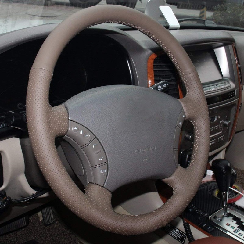 Loncky Custom Genuine Leather Steering Wheel Cover for Land Cruiser