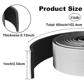 Non Slip Furniture Pads, 2 Rolls 1x60 Inches Adhesive Foam Tape, Neoprene Foam Strips for Furniture, Couch, Bed, Drawer, Door, Hardwood Floor, Appliances