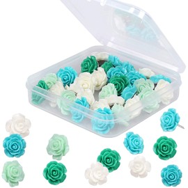 30 Pieces Rose Flower Pushpins Flower Thumb Tacks Cute Decorative Push Pins Colorful Floret Thumbtacks for Photo Wall, Feature Wall, Whiteboard, Cork Board, Map, Bulletin Board, Office or Home (Green)