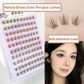 Pestañas Autoadhesivas Marrones, 100 Grupos, Pestañas A Presión, Efecto Natural Y Desenfadado, Pestañas 5D Individuales de 13 Mm, Pre-Encoladas, Extensiones de Pestañas Caseras Sin Pegamento N