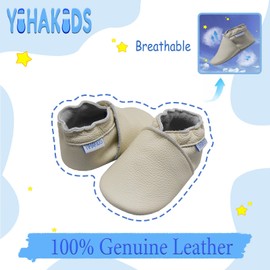 YIHAKIDS Baby Shoes for Boys Girls Infant Toddler Leather Moccasins Soft Sole Baby Slippers Multi-Colors(8-8.5 US /18-24 Mo./5.9in, Beige)