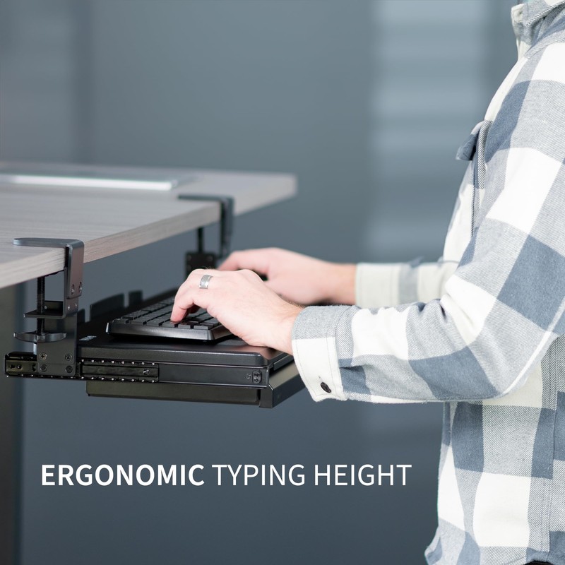 VIVO Large Height Adjustable Clamp-on Keyboard Tray, Extra Sturdy Pull