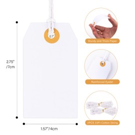G2PLUS 100PCS Price Tags, White Tags with String Attached, 1.6 x 2.8 in Marking Label Tags, Blank Shipping Tags, Clothing Label Hang Tags, Blank Labeling Tags with Reinforced Hole for Inventory Sales