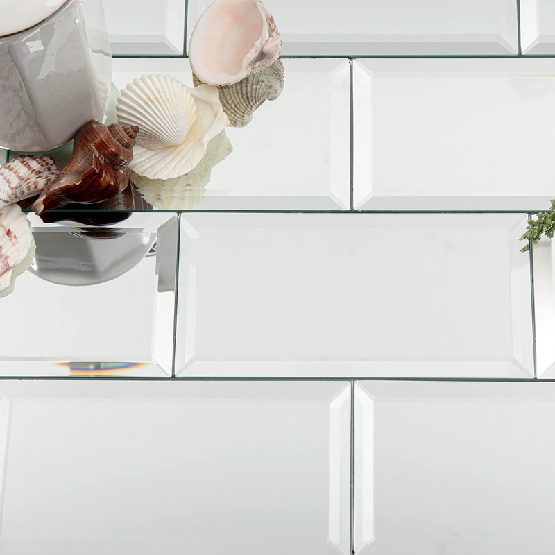 Lovdeco Mirror Subway Tile, Beveled Mirror Backsplash 3x6 Inch for