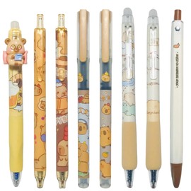 8 Pcs Capybara Pens Set – 3 erasable pens, 3 gel ink pens and 2 Liquid Ink pens. Fun Capybara stationery for school and home. Perfect capybara gift for kids, students and cute kawaii stationery lovers