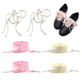 Lilbitty Pack of 2 Shoe Charms, White Double Layer Beads Bows with 2 Pairs of Glitter Laces, DIY Shoe Decoration for Women Trainers, Perfect for Christmas