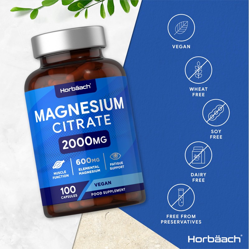 Magnesium Citrate Capsules 2000mg | 100 Count | 600mg Elemental