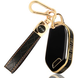 COGEEK for Telluride Key Fob Cover with Leather Kaychain, Stylish TPU Key Fob Shell for Telluride, Sorento, K5 GT-Line 5 Buttons Accessories Smart Key for Men Women (Black)