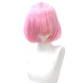 Sarasara Full Wig, Bob, 13.8 inches (35 cm), Angled Bangs, Lolita Wig, Color Selections, 23 Types, Short Cosplay, Original Set (Pink)