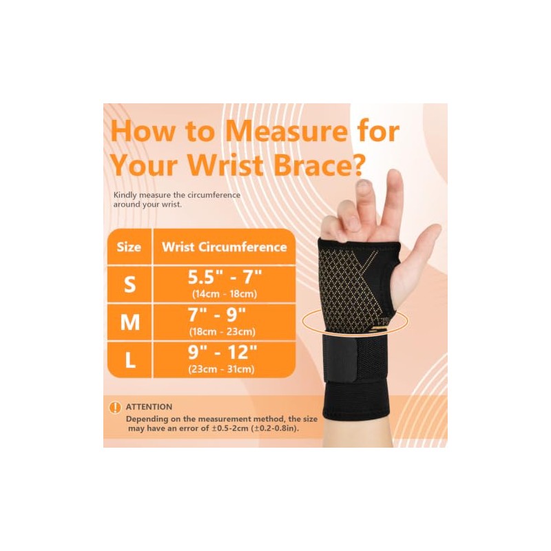 Beugo 2 Pack Wrist Support Sleeve, Copper Wrist Supports, M