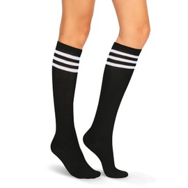 Benefeet Sox Black Knee High Socks for Women Girls Triple Striped Long Tube Socks Athletic Casual Cotton Knee Sock Roller Skate Sports Cotton Calf Stocking
