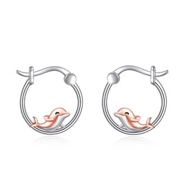 Dolphin Hoop Earrings for Women 925 Sterling Silver Animal Dolphin Earrings Jewellery Gifts for Girls (Dolphin)