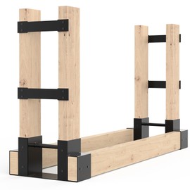 Opmeiro Outdoor Firewood Rack Brackets, Heavy Duty Fireplace Wood Storage Holder, Adjustable to Any Length, Black
