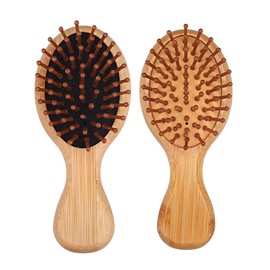 2 Pcs Mini Bamboo Brush for Hair Growth,Anti-Static Bamboo Hair Brush Massage Scalp Detangling Brush Natural Wooden Pocket Travel Small Hair Brush for Women & Men & Kids