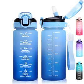 SUPPRUI Kids Water Bottle With Straw, 600ml Toddler Drinks for School, Leakproof BPA-Free Tritan Motivational Drink Bottles for Girls Boys (Blue)