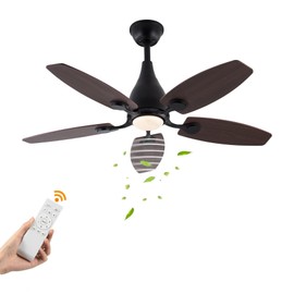 TFCFL 42 Inch Ceiling Fans with Lights and Remote Control, Indoor Outdoor Ceiling Fans with 3 Color Adjustable Light and Timing, 5 Wooden Blades, Suitable for Living Room, Bedroom, Patio, Black