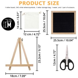 Climberty® 10x10 Inches Felt Letter Board with LED Lights for Sign Message, Announcement, Wall Decor, Changeable Message Board with Stand, 340 White Letters & Symbols, Scissors and Drawstring Bag